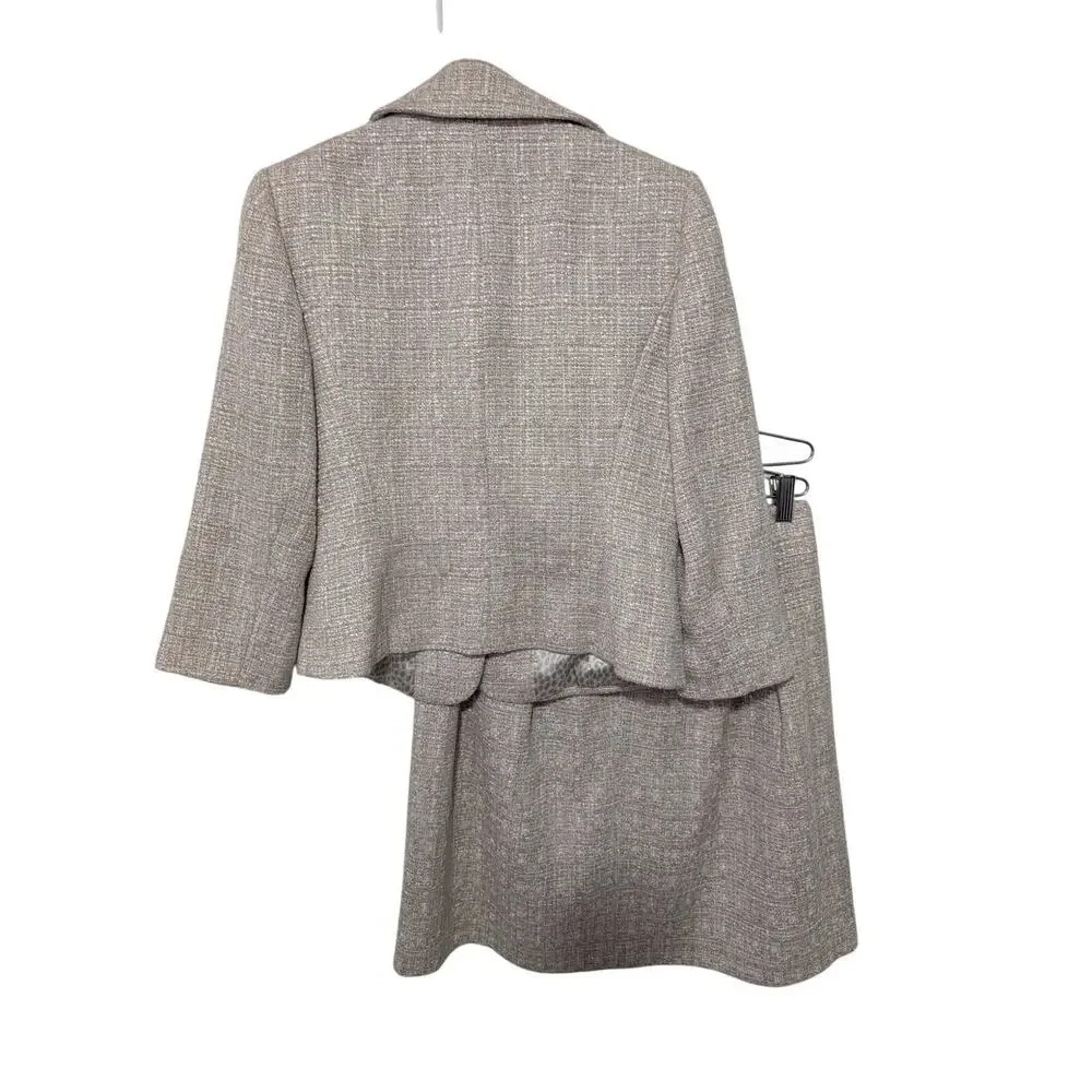 TAHARI! STUNNING PINK, CREAM, BEIGE/TAN NUBBY 2 PC SKIRT & JACKET SUIT SET! 6P